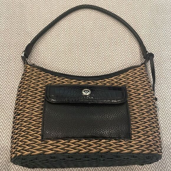 Brighton Vintage Woven Raffia Straw and Leather Trim Shoulder Purse - Picture 5 of 7